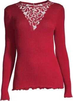 Merinowolle-Seide LANGARM SHIRT Rot Gerippt Von Oscalito -Meer Bekleidung shirt langarm tuellspitze rot 6667 oscalito 3