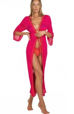 Strandmantel Lang LUREX PALME Fuchsia Pink Von Pin-Up Stars -Meer Bekleidung strand mantel pb172a rot pin up stars