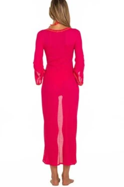 Strandmantel Lang LUREX PALME Fuchsia Pink Von Pin-Up Stars -Meer Bekleidung strand mantel pb172a rot pin up stars 3