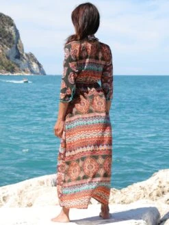 Seidenbatist Strandkleid BERENICE VERDE Schwarz-bunt Von Laetitia Beachwear -Meer Bekleidung strandkaftan seidenbatist verde b145 laetitia beachwear 4