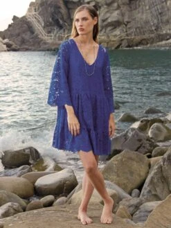 Tunikakleid Aus Baumwoll-Spitze ZAFFIRO Blau Von Chiara Fiorini 7 Tunikakleid Aus Baumwoll-Spitze ZAFFIRO Blau Von Chiara Fiorini -Meer Bekleidung strandkleid dunkelblau cf1526 chiara fiorini