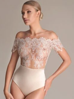 Kurzarm Stringbody Gold-creme Von Prelude Milano -Meer Bekleidung string body satin spitze gold yh243n prelude milano 2