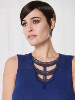 Merinowolle-Seide Trägertop Mit Glitzer Gerippt Von Oscalito 13 Merinowolle-Seide Trägertop Mit Glitzer Gerippt Von Oscalito -Meer Bekleidung top lurex spitze blau 6660 oscalito