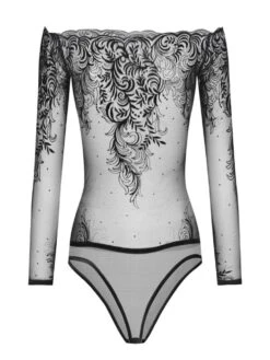 Langarm-Body ARABESQUE Tüll Schwarz Von Cadolle -Meer Bekleidung tuell body arabesque velours floque noir 4086dl cadolle 2