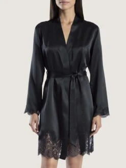 100% Seide Kimono TOI MON AMOUR Mit Spitze Von Aubade -Meer Bekleidung z kimono seide schwarz ms65 soie d amour aubade 1 1 1 1 1